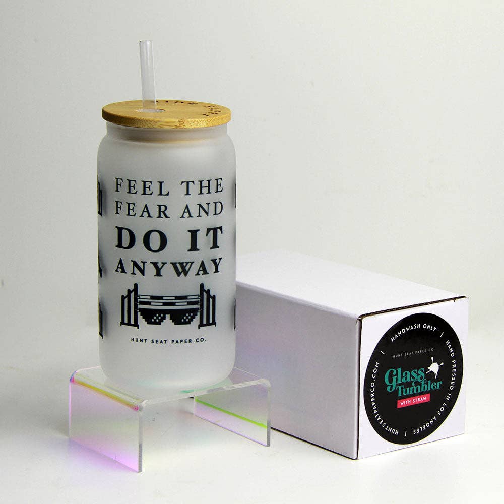 Feel the Fear Glass Tumbler with Bamboo Lid and Straw - Equine Exchange Tack Shop