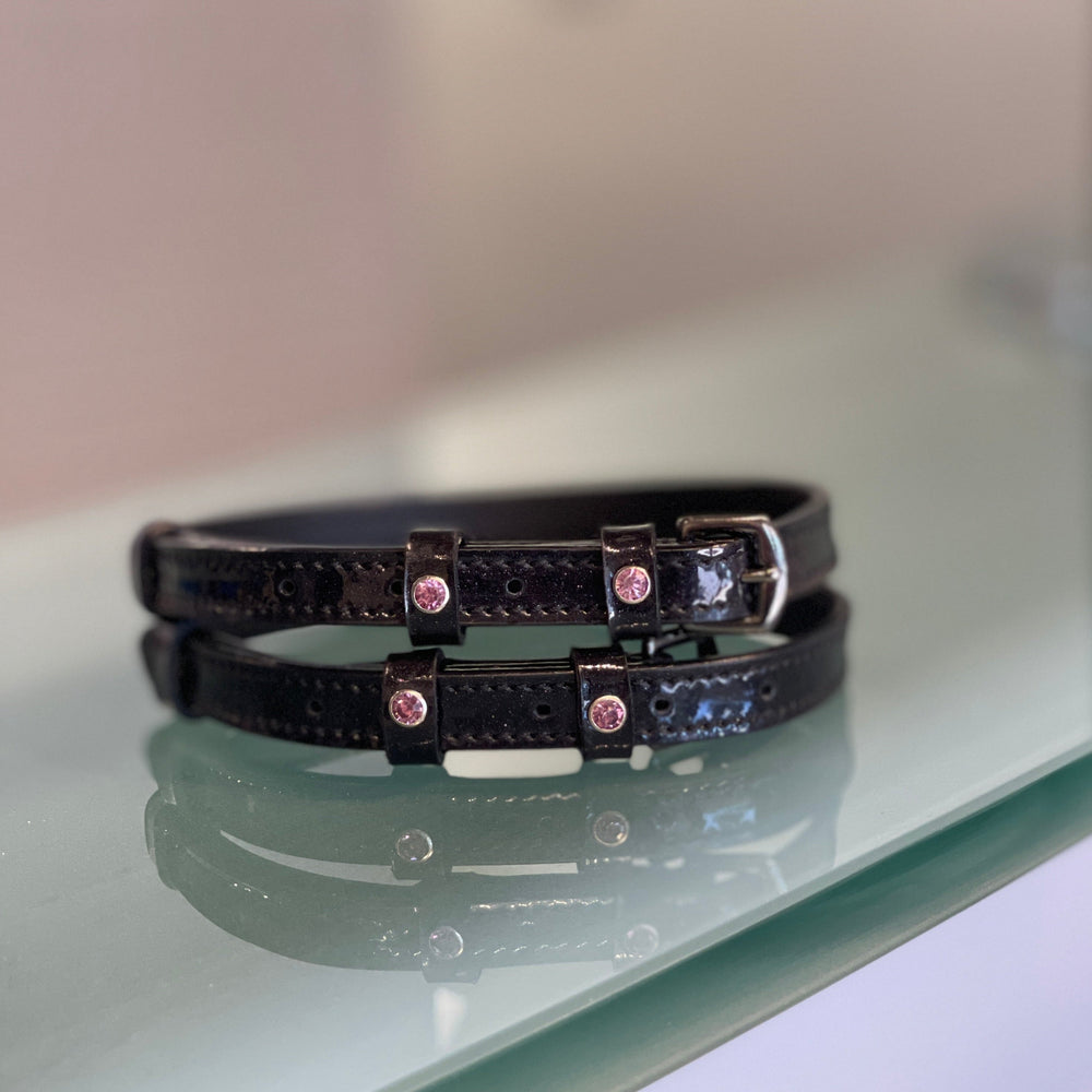 Valentina Black Sparkle Patent Leather Spur Straps - Equine Exchange Tack Shop