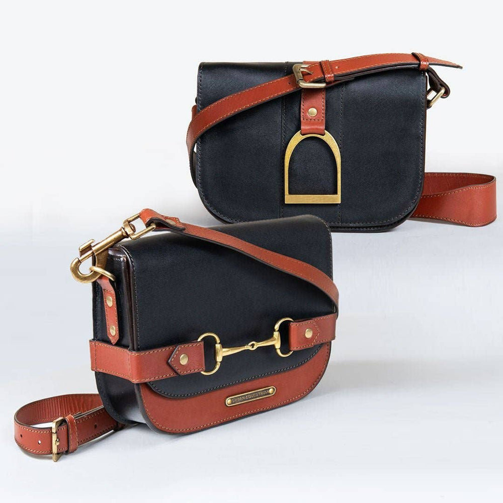 Saratoga- Horse Bit Crossbody Luxury Leather Handbag in Cognac on Black - Equine Exchange Tack Shop