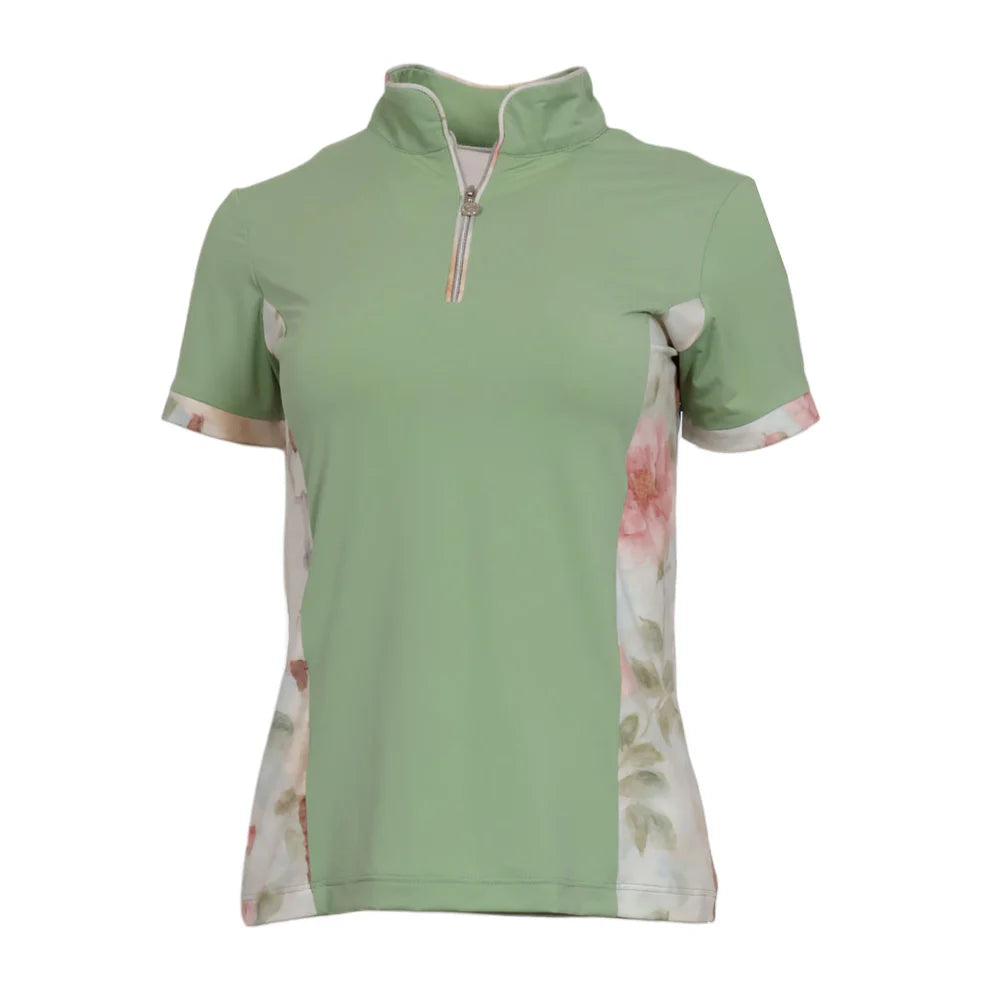 Grace Short Sleeve 1/4 Zip Shirt - Vintage Floral Sage