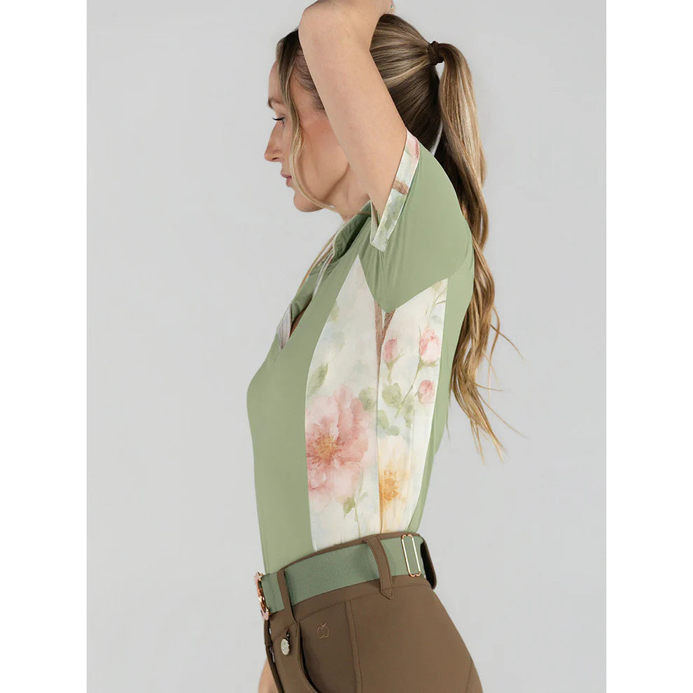 Grace Short Sleeve 1/4 Zip Shirt - Vintage Floral Sage