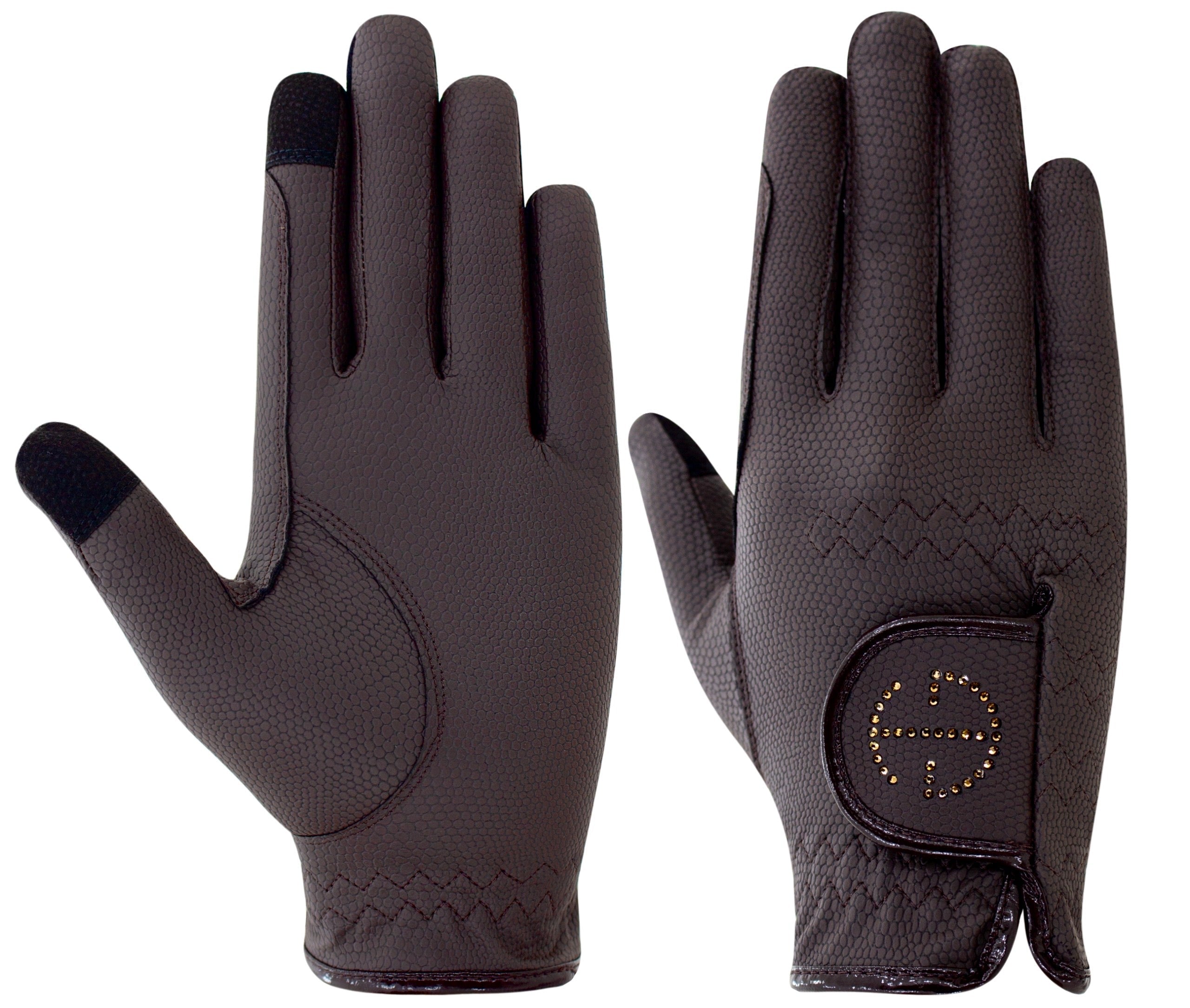 Halter Ego® Riding Gloves - Brown & Smoked Topaz Crystal Logo