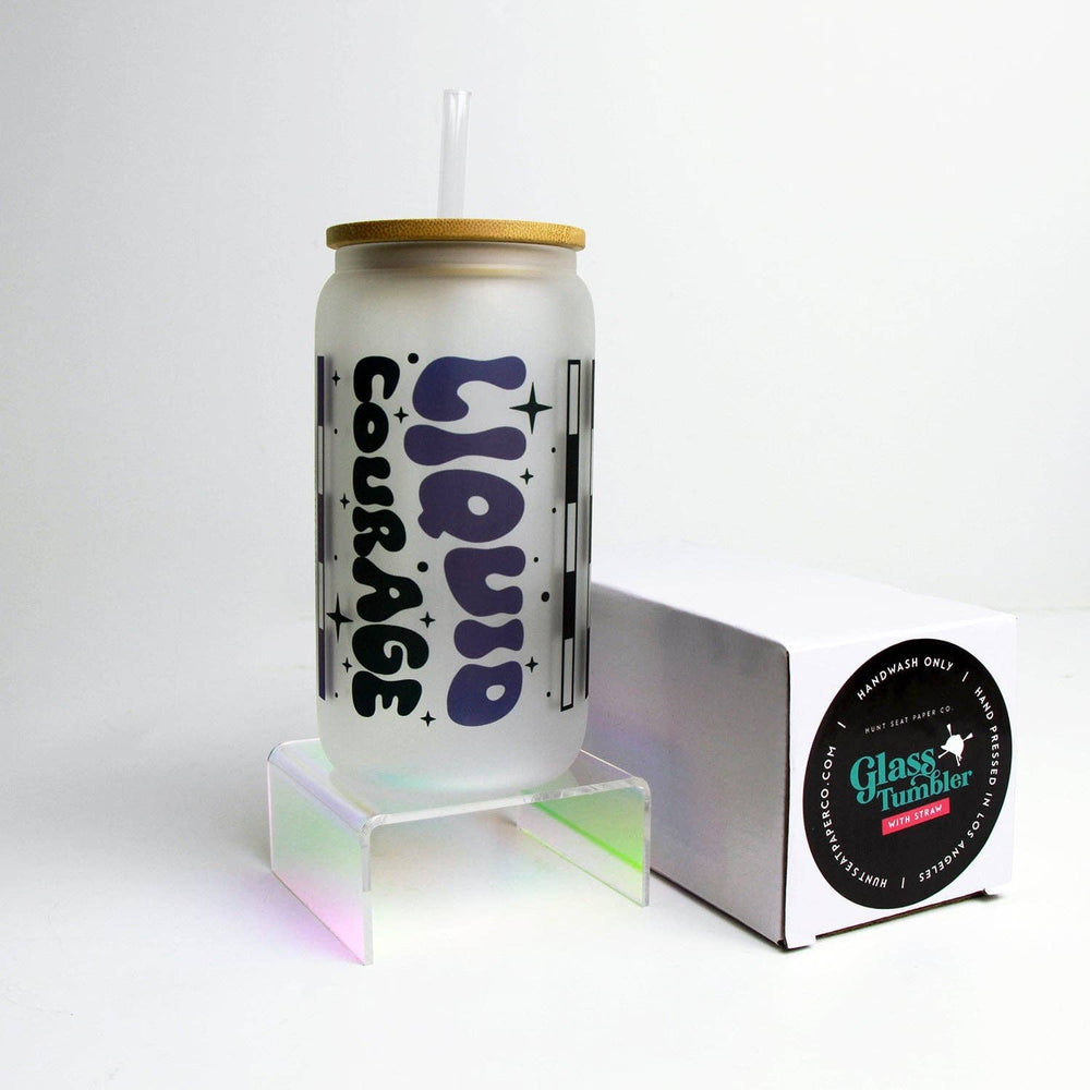 Liquid Courage Glass Tumbler with Bamboo Lid and Straw - Equine Exchange Tack Shop