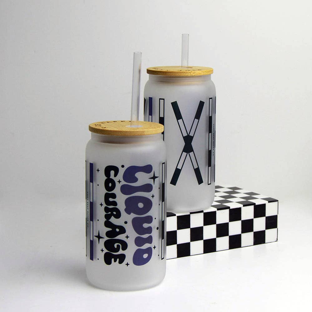 Liquid Courage Glass Tumbler with Bamboo Lid and Straw - Equine Exchange Tack Shop