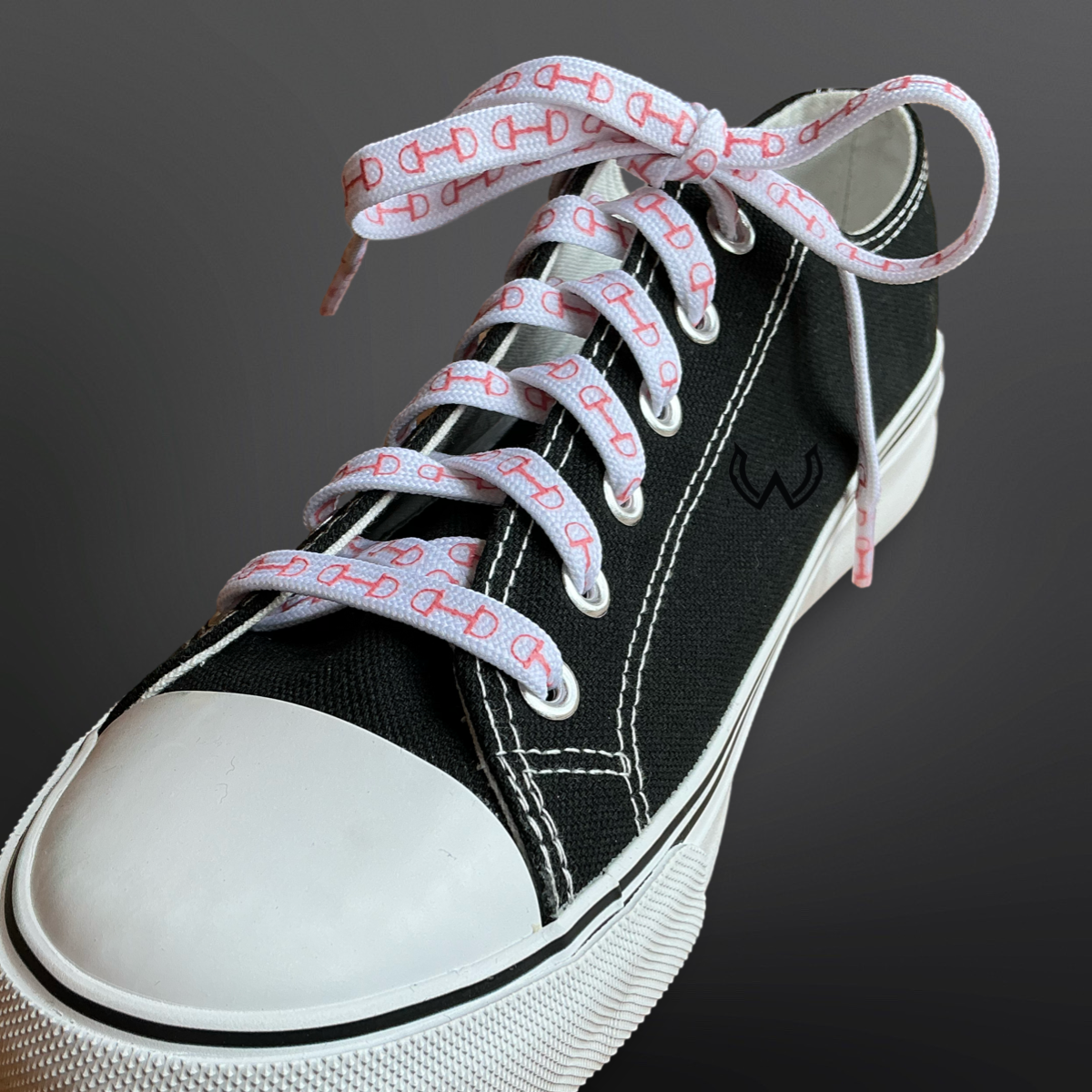 Western Equestrian Snaffle Bit Print Shoelaces 45”: White w/ Pink Print - Equine Exchange Tack Shop