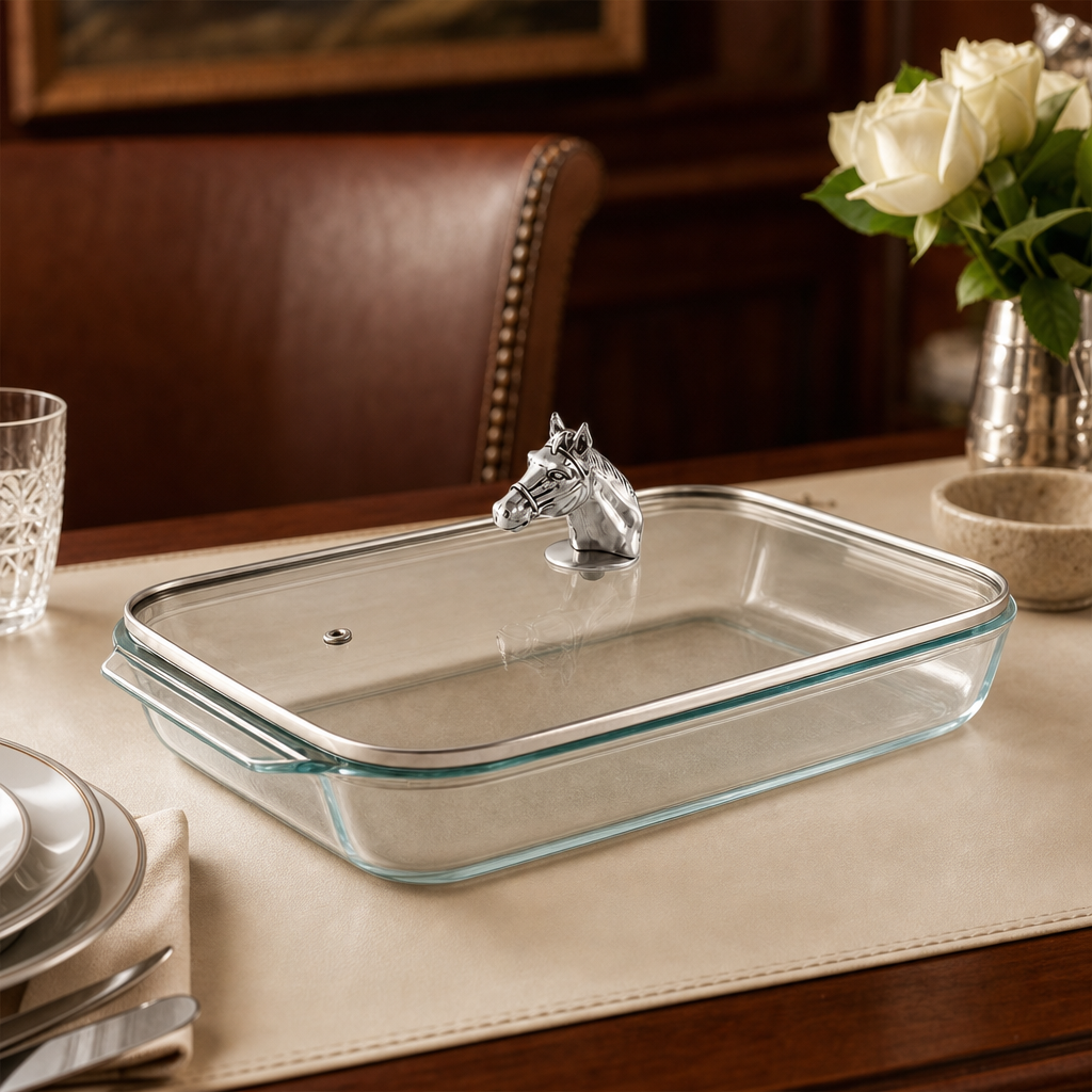 Horse Head with Pyrex 3 quart Baking Dish  