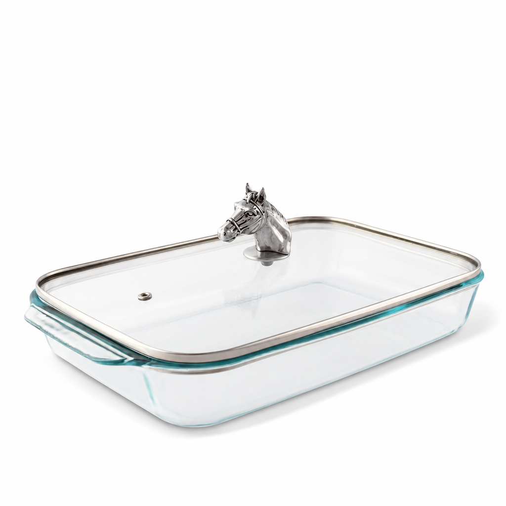 Horse Head with Pyrex 3 quart Baking Dish  