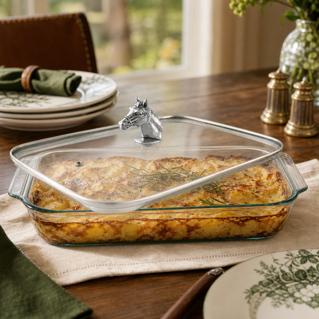 Horse Head with Pyrex 3 quart Baking Dish  