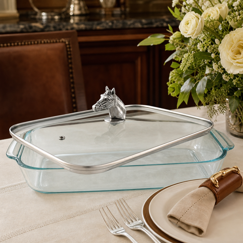 Horse Head with Pyrex 3 quart Baking Dish  