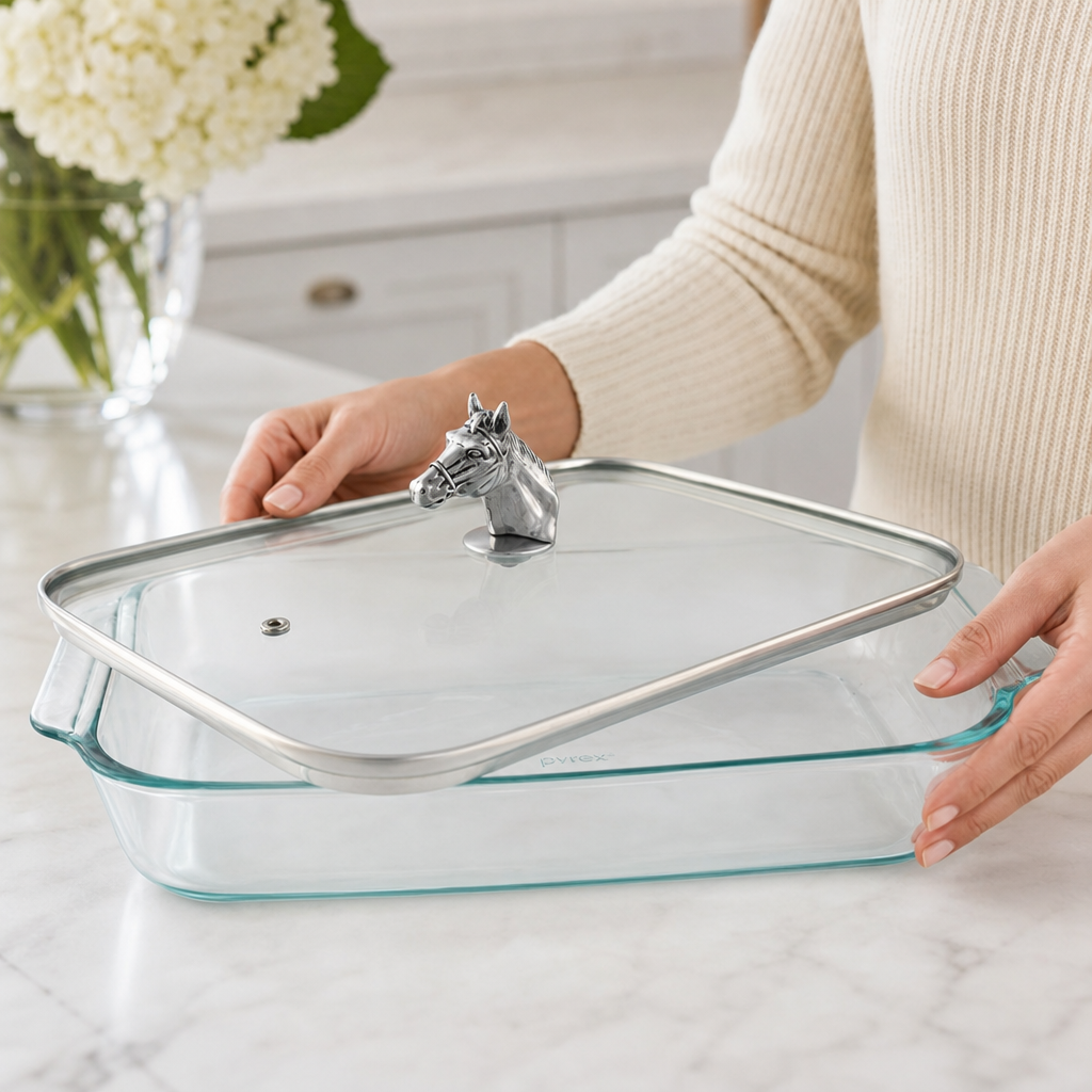 Horse Head with Pyrex 3 quart Baking Dish  