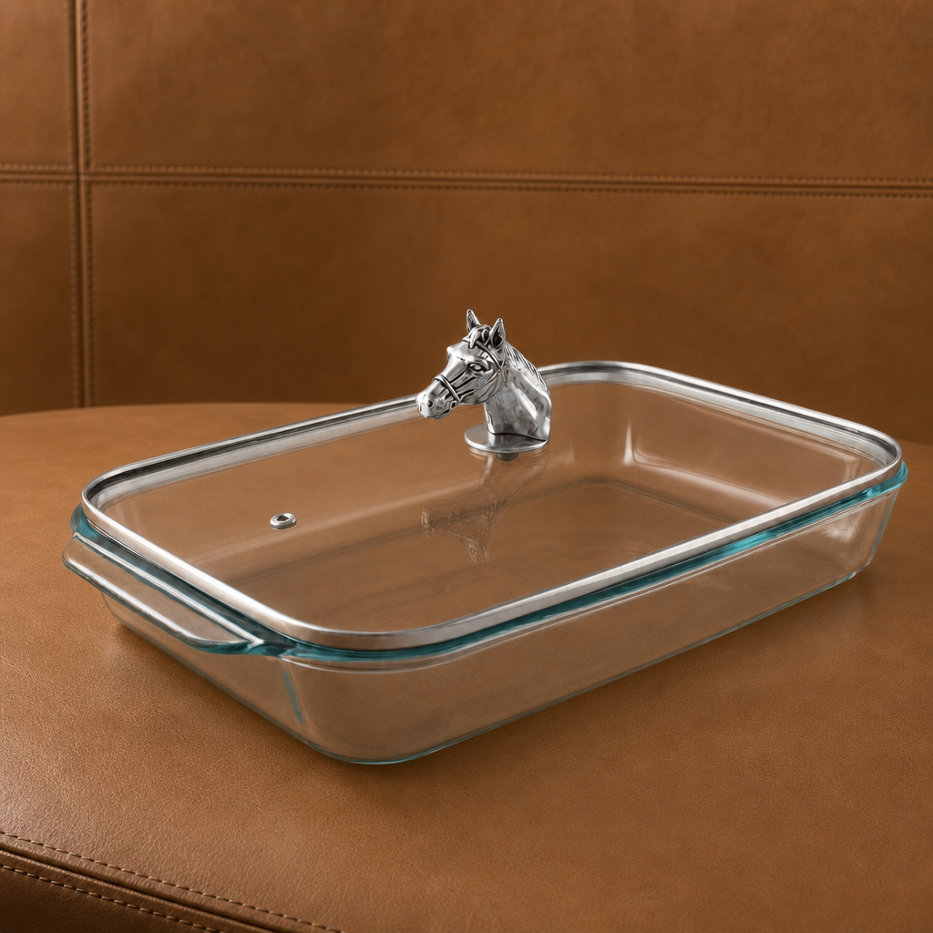 Horse Head with Pyrex 3 quart Baking Dish  