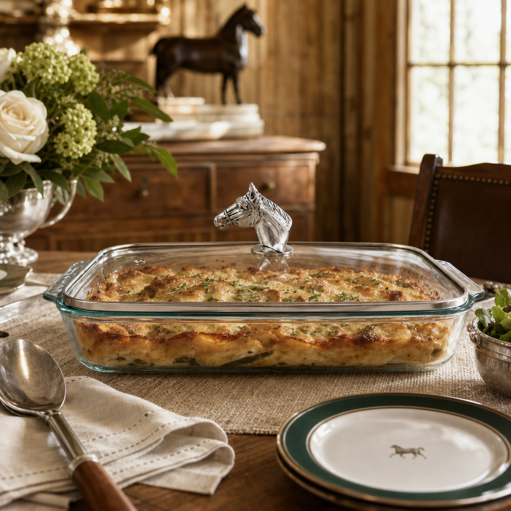 Horse Head with Pyrex 3 quart Baking Dish  