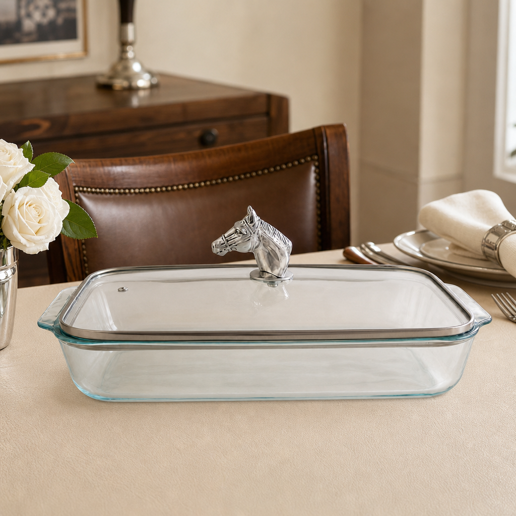 Horse Head with Pyrex 3 quart Baking Dish  