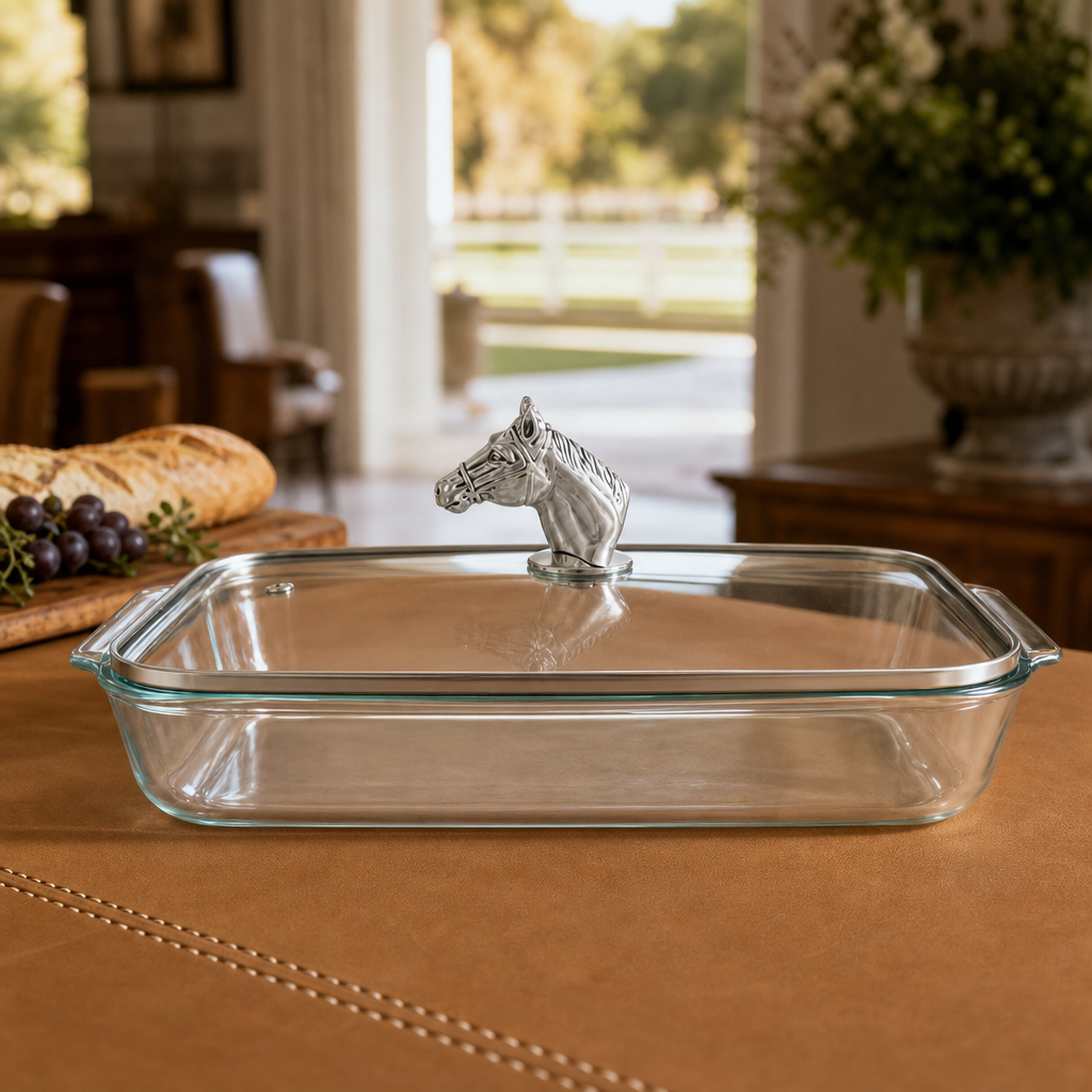 Horse Head with Pyrex 3 quart Baking Dish  