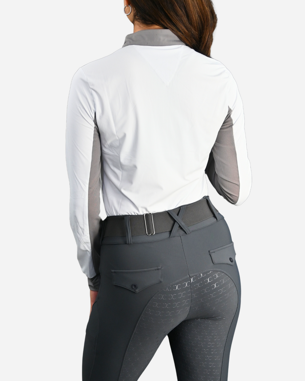 Cool and Comfortable White Sun Shirt with Glitter Bars - Equine Exchange Tack Shop
