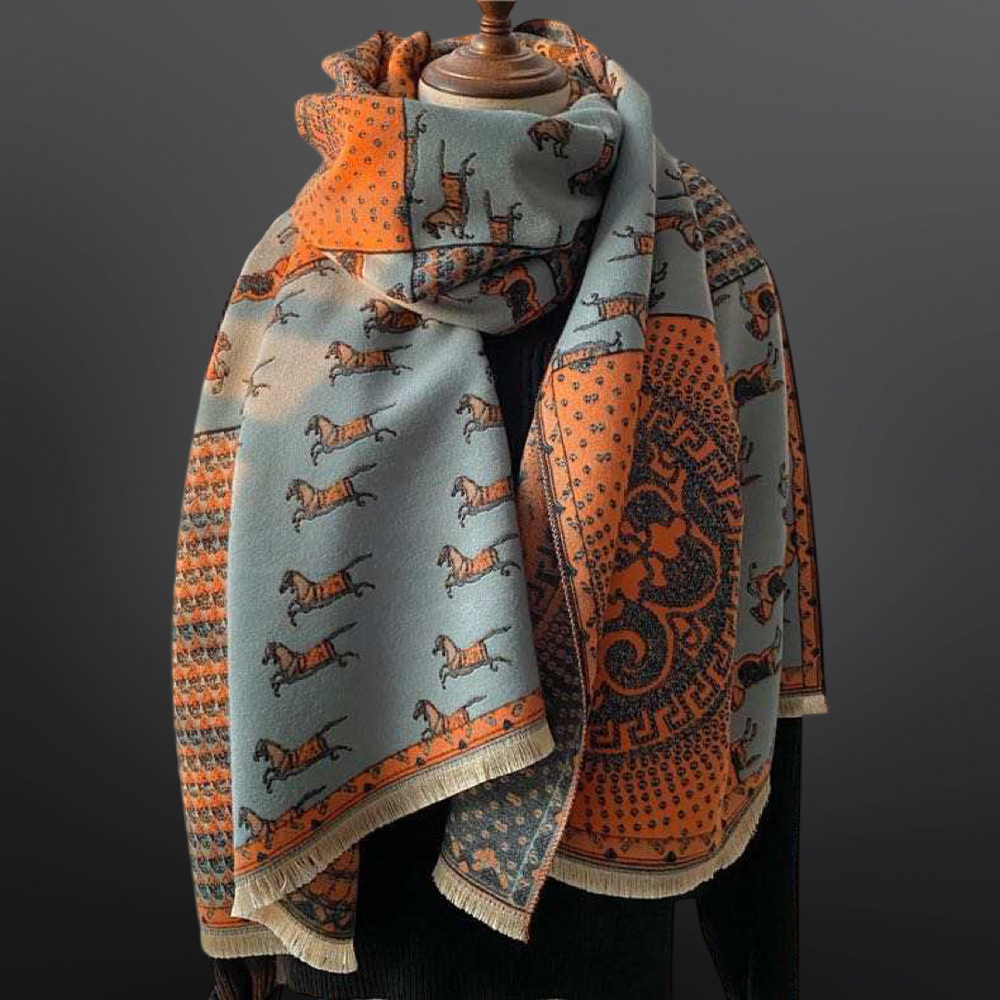 Prancing Pony Equestrian Horse Print Scarf: Orange/Black - Equine Exchange Tack Shop