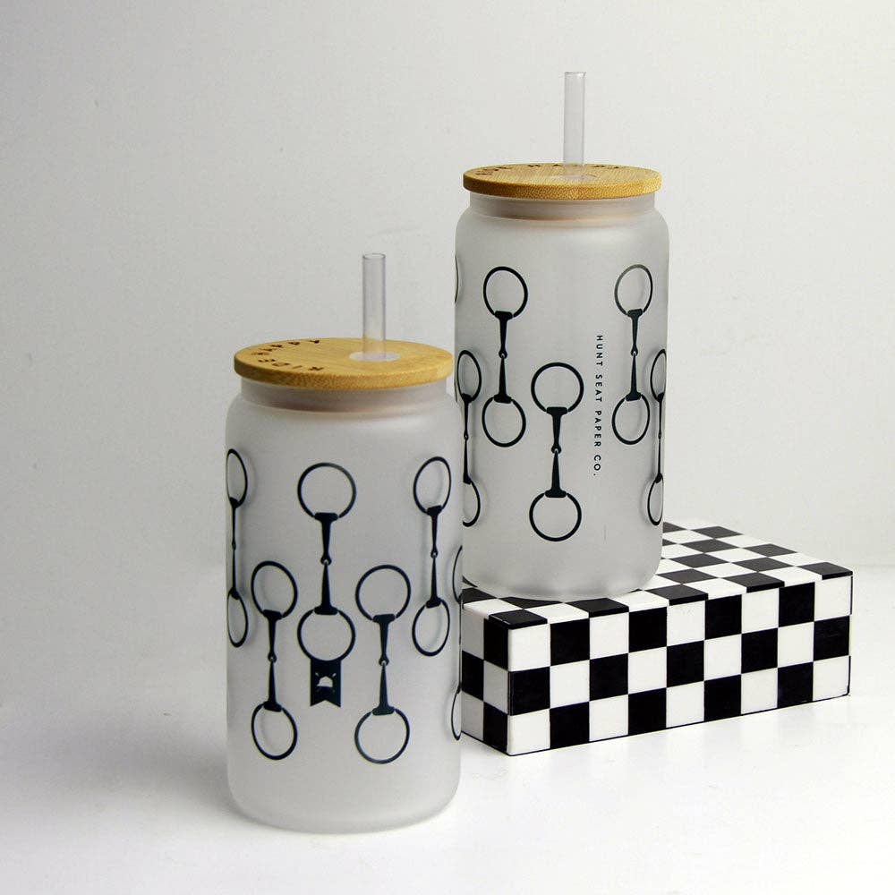 Snaffle Bit Glass Tumbler with Bamboo Lid and Straw - Equine Exchange Tack Shop