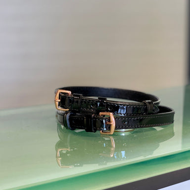 Aurelia Black Patent & Rose Gold Spur Straps - Equine Exchange Tack Shop