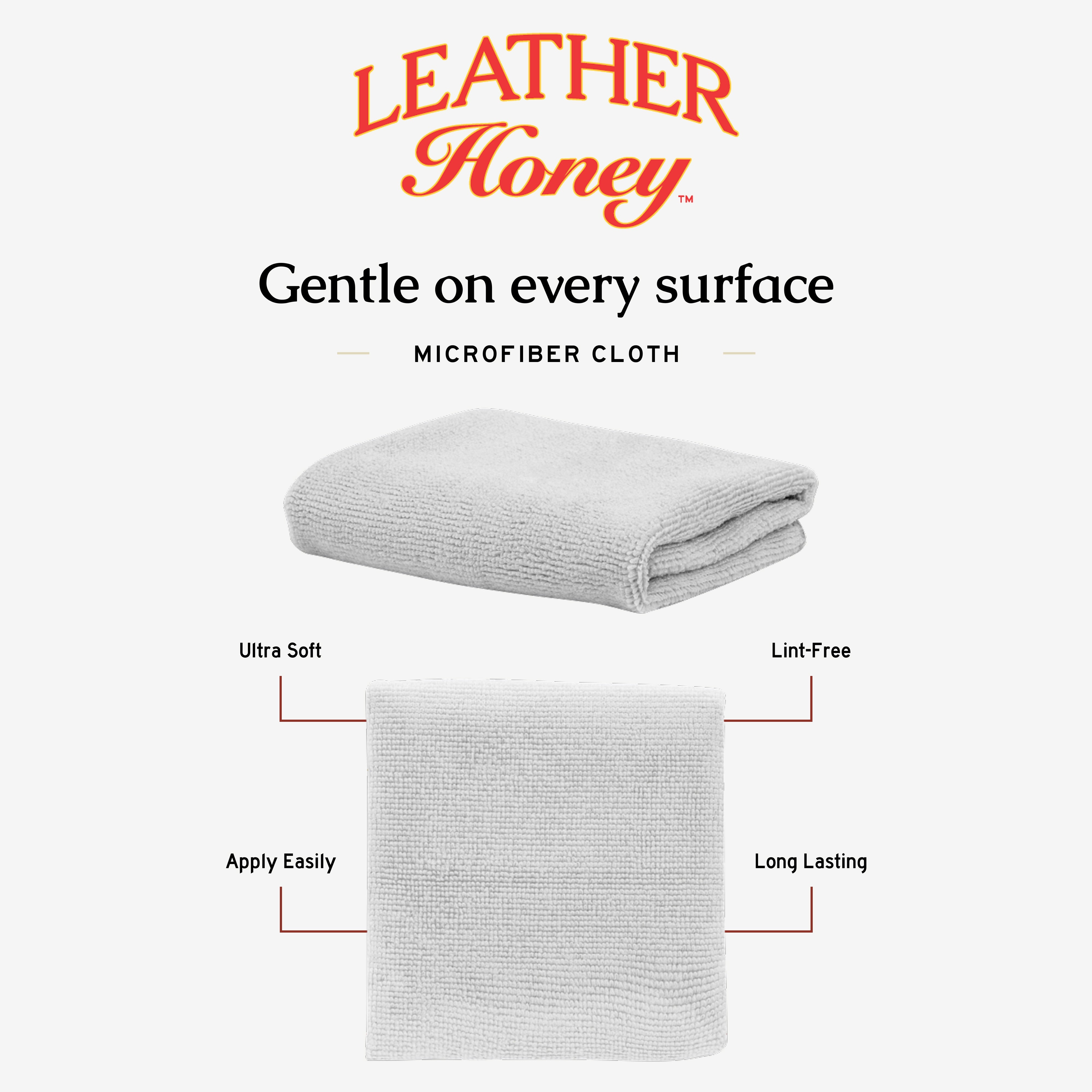 Leather Honey lint-free application cloth for leather care, soft and gentle for cleaning and conditioning leather surfaces.