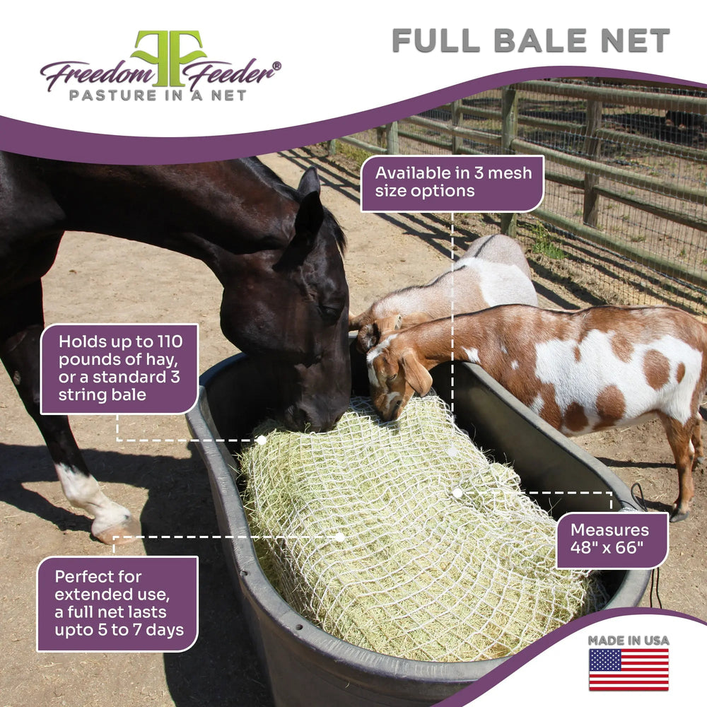 Freedom Feeder Full Bale Net - 3 String Bale Capacity - 3 Slow Feed Mesh Options - Equine Exchange Tack Shop