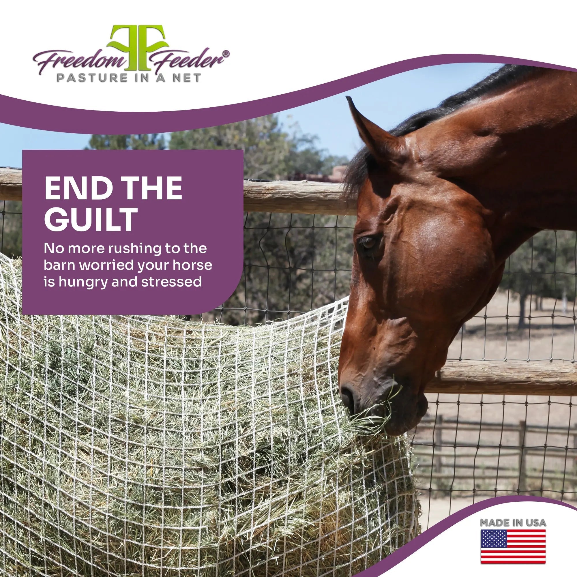 Freedom Feeder Full Bale Net - 3 String Bale Capacity - 3 Slow Feed Mesh Options - Equine Exchange Tack Shop