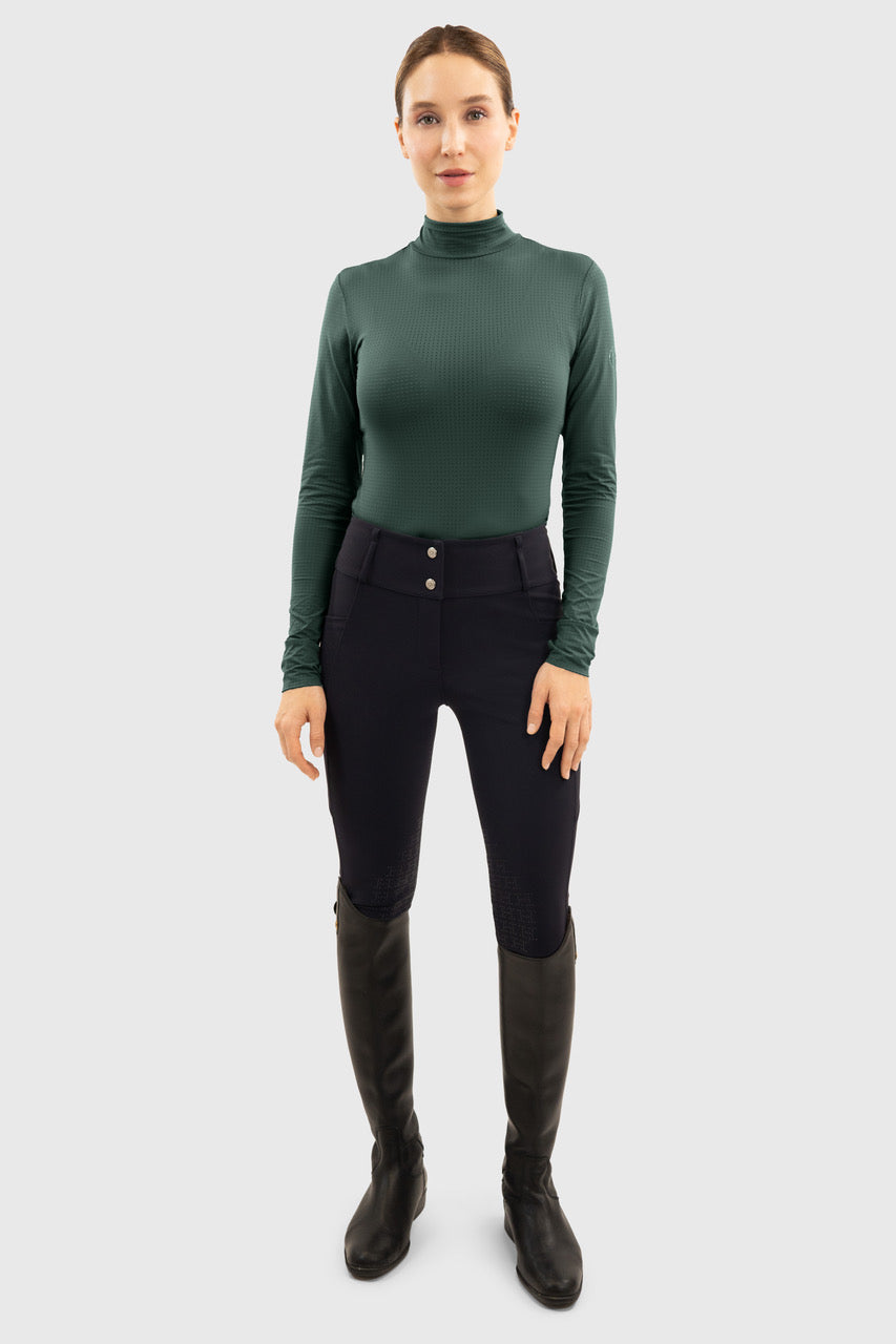 Venti Womens Mock Neck Perforated Long Sleeve Technical Shirt