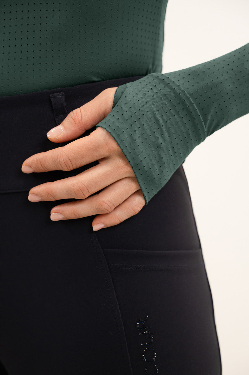 Venti Womens Mock Neck Perforated Long Sleeve Technical Shirt