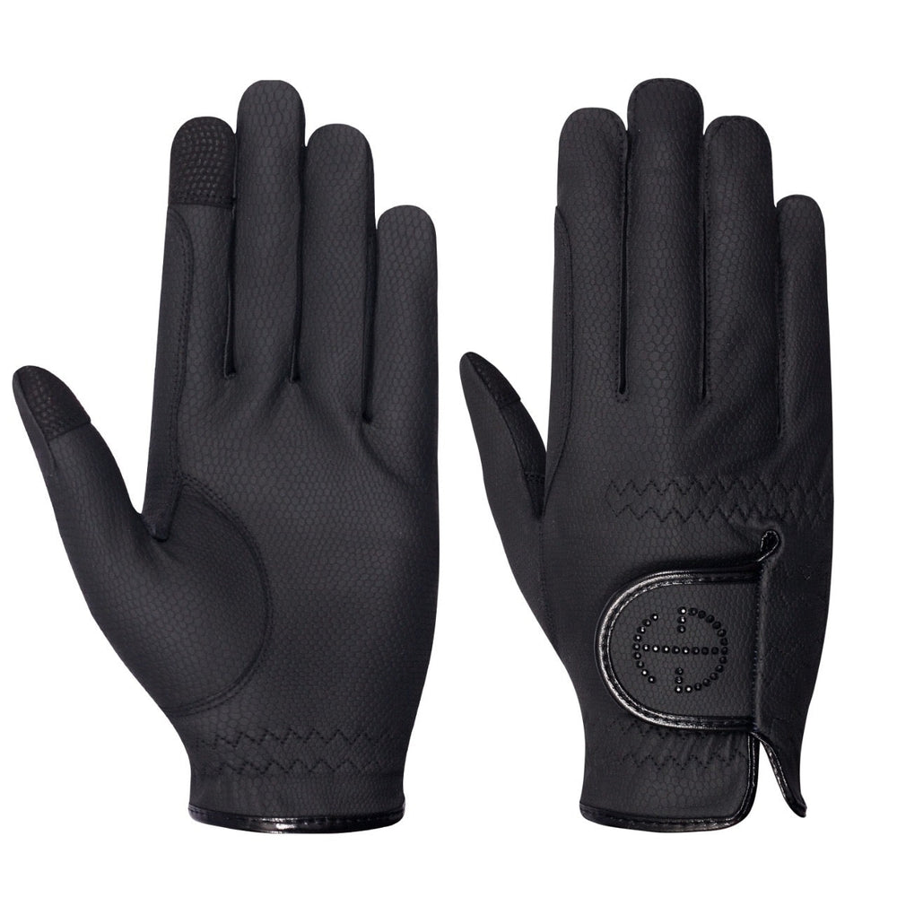Halter Ego® Riding Gloves - Black & Black Crystal Crystal Logo - Equine Exchange Tack Shop