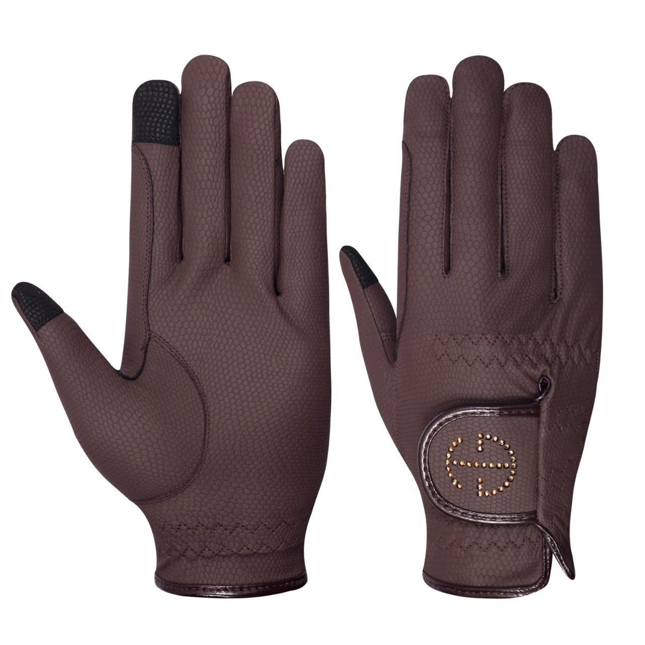Halter Ego® Riding Gloves - Brown & Smoked Topaz Crystal Logo - Equine Exchange Tack Shop