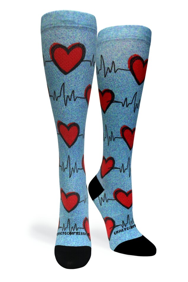 Heart Station Blue Compression Socks - Equine Exchange Tack Shop