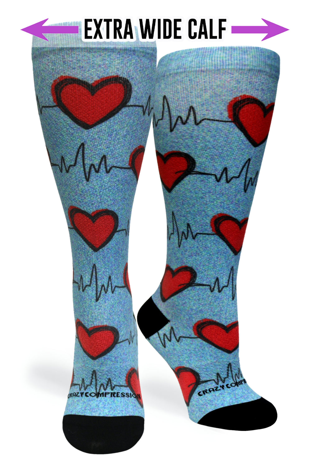 Heart Station Blue Compression Socks - Equine Exchange Tack Shop