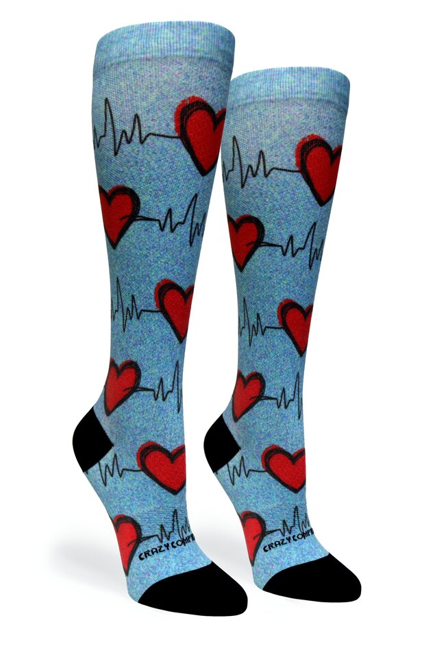 Heart Station Blue Compression Socks - Equine Exchange Tack Shop