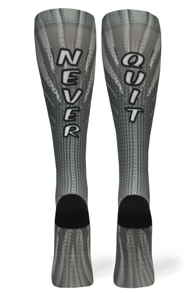 Never Quit Grey Compression Socks - Equine Exchange Tack Shop