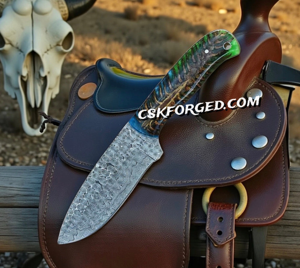 Cowboy Knife – 4" Raindrop Damascus Blade
