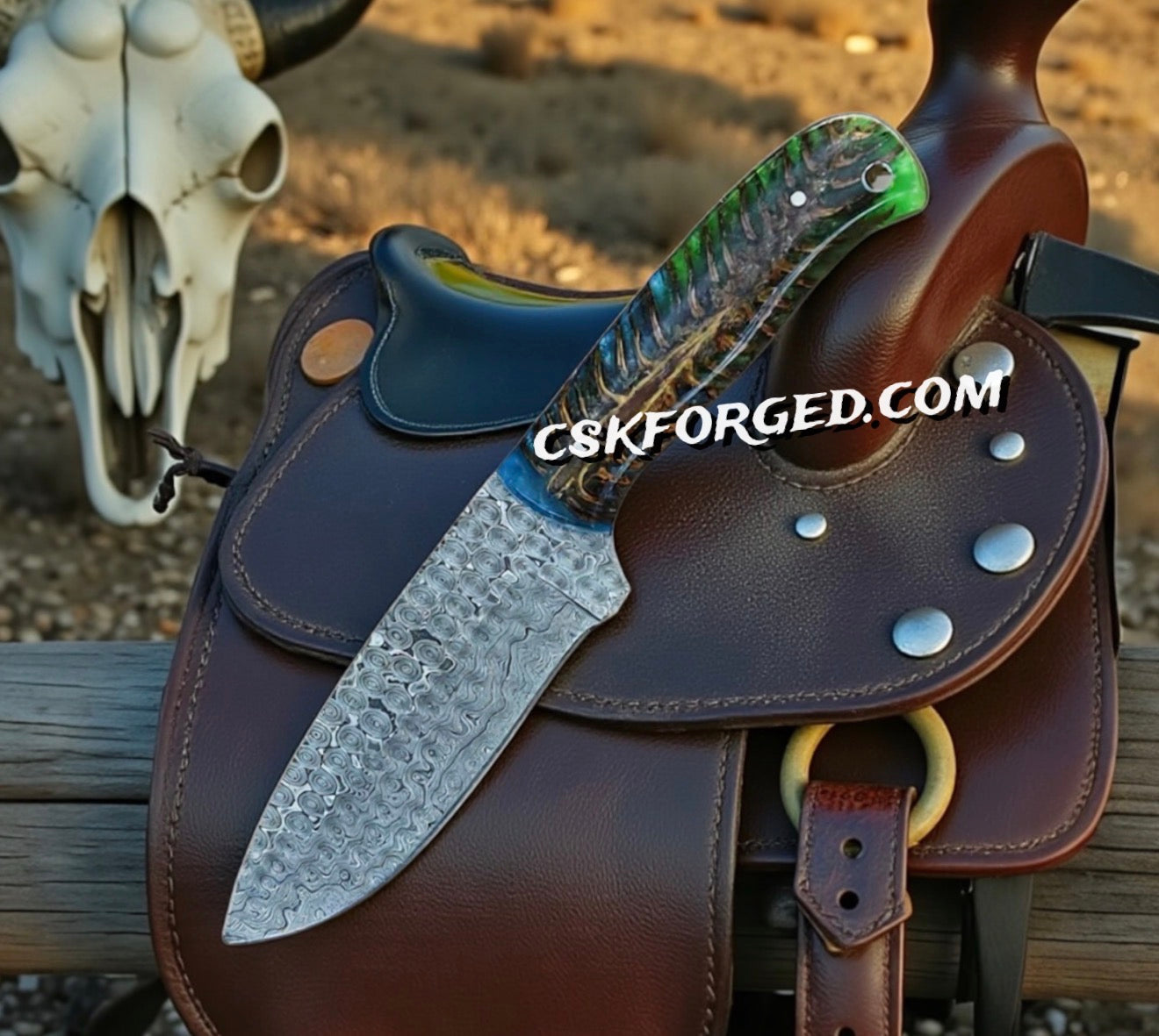 Cowboy Knife – 4" Raindrop Damascus Blade  