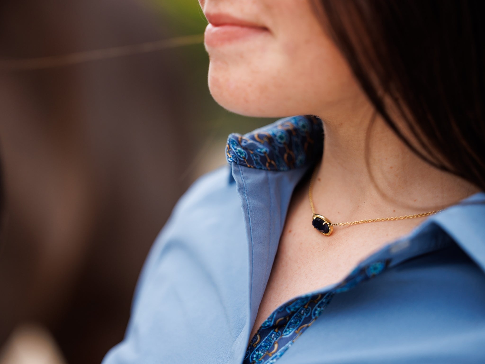Dora II Schooling Shirt - Blue with Golden Snaffle Trim