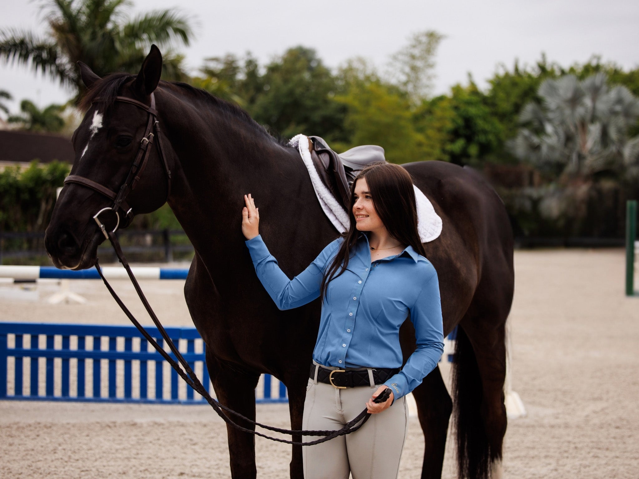 Dora II Schooling Shirt - Blue with Golden Snaffle Trim