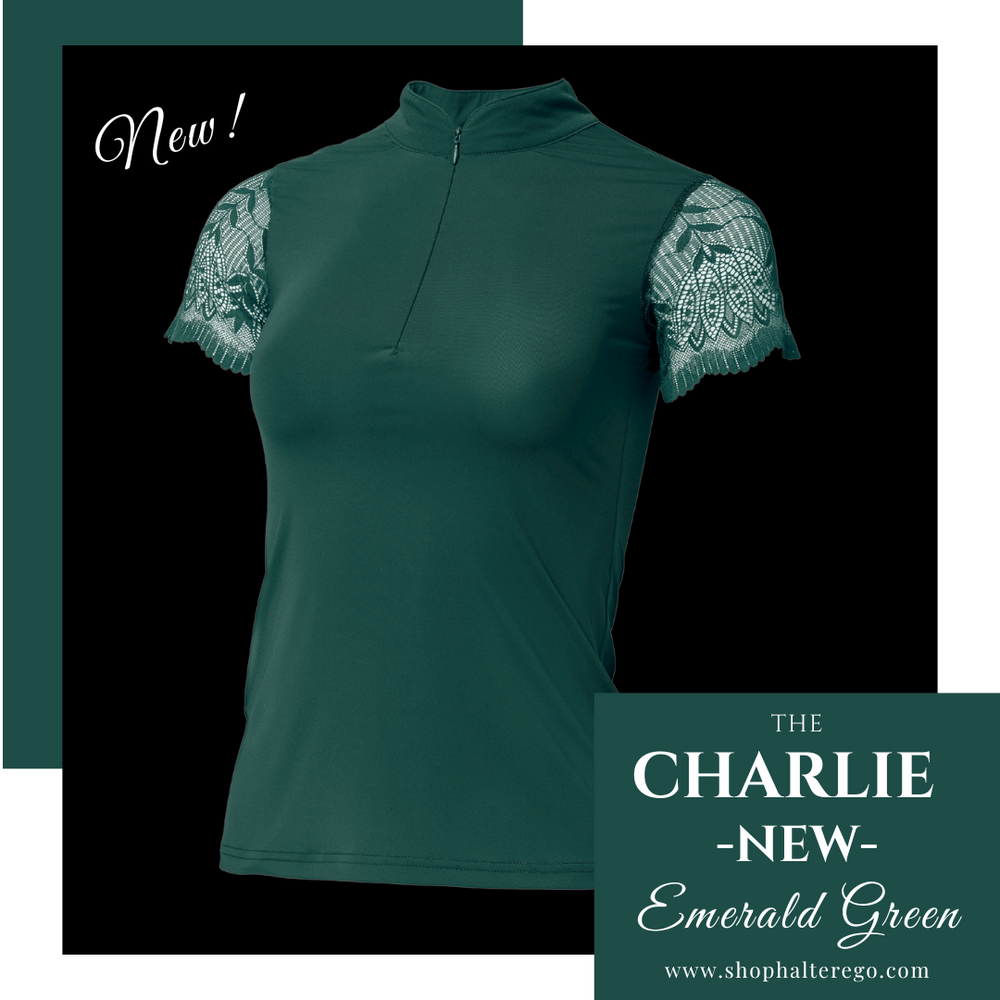 Charlie Short Sleeve Lace Riding Shirt - Emerald Green - Equine Exchange Tack Shop