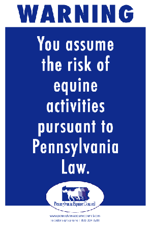 Pennsylvania Equine Liability Sign - Equine Exchange Tack Shop