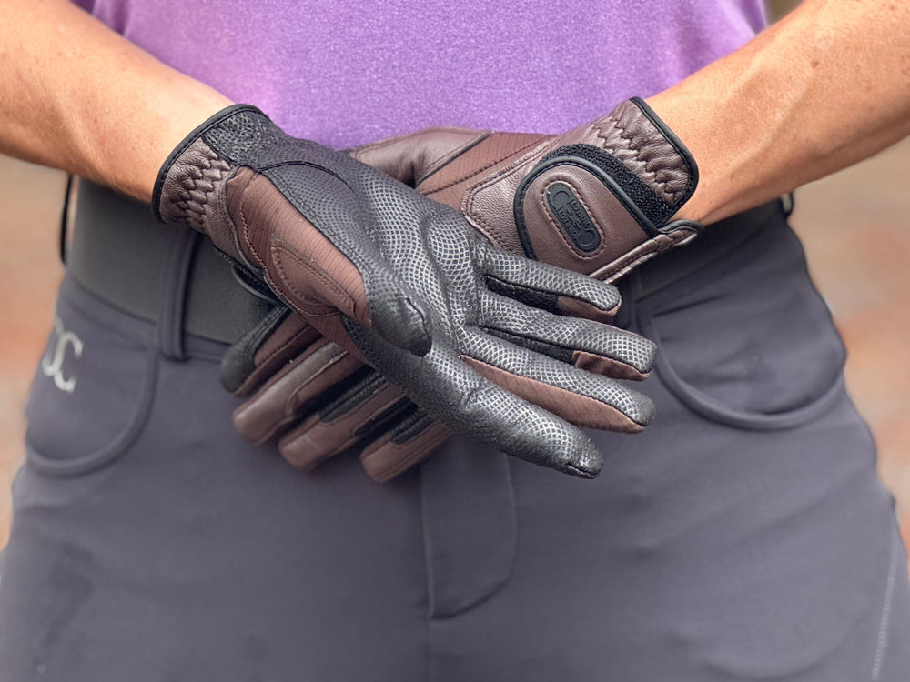 Tackified Copper Tech™️ Leather Premium Riding Glove in Brown - Equine Exchange Tack Shop