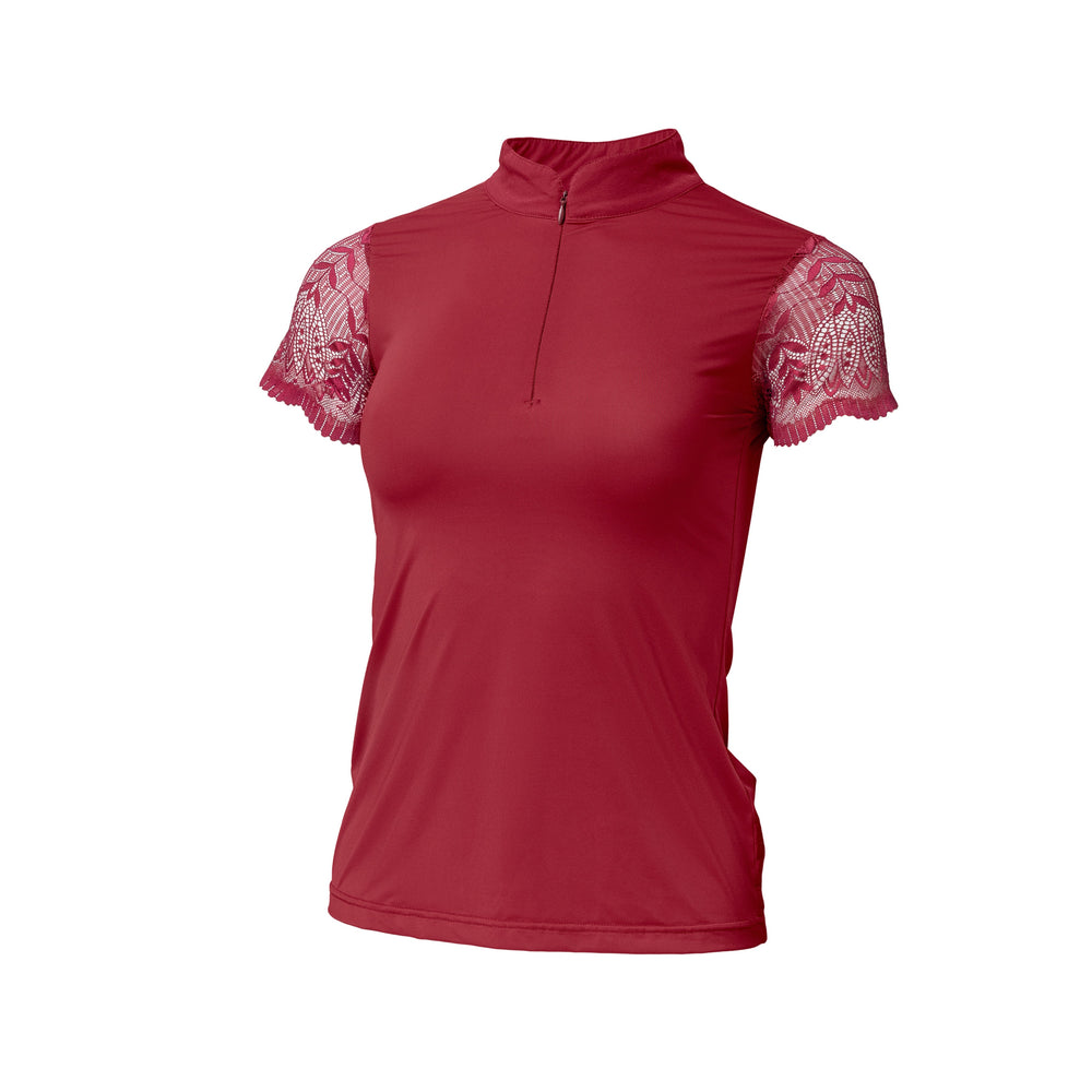 Charlie Short Sleeve Lace Riding Shirt - Cherry Red - Equine Exchange Tack Shop