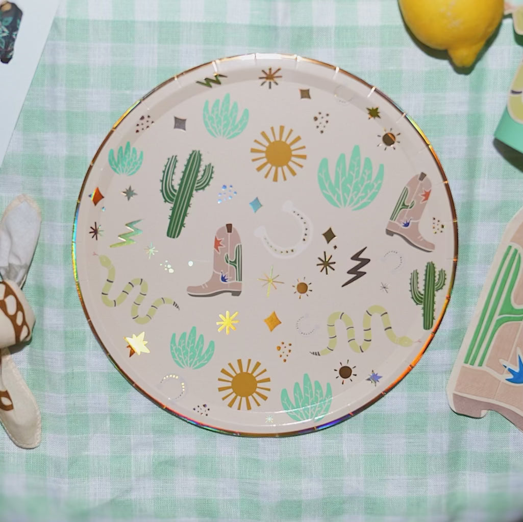 Western Cowboy Paper Plates – Boots, Cactus & Snake Catcher Design (x 12)