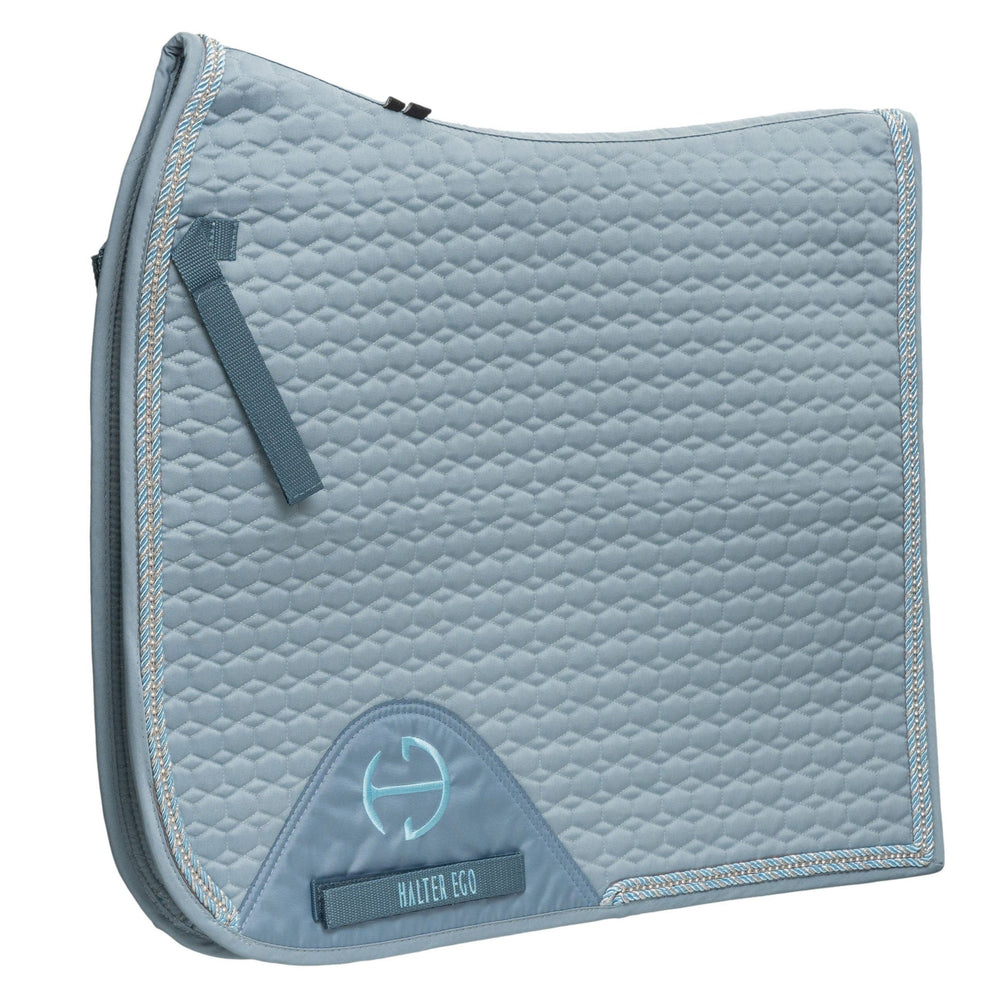 European Cotton Dressage Saddle Pad - Light Blue with Crystals & Light Blue/Silver Twisted Rope Trim - Equine Exchange Tack Shop