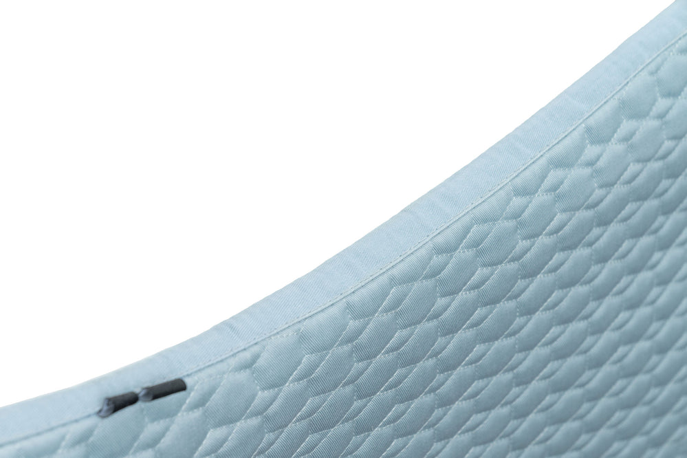 European Cotton Dressage Saddle Pad - Light Blue with Crystals & Light Blue/Silver Twisted Rope Trim - Equine Exchange Tack Shop