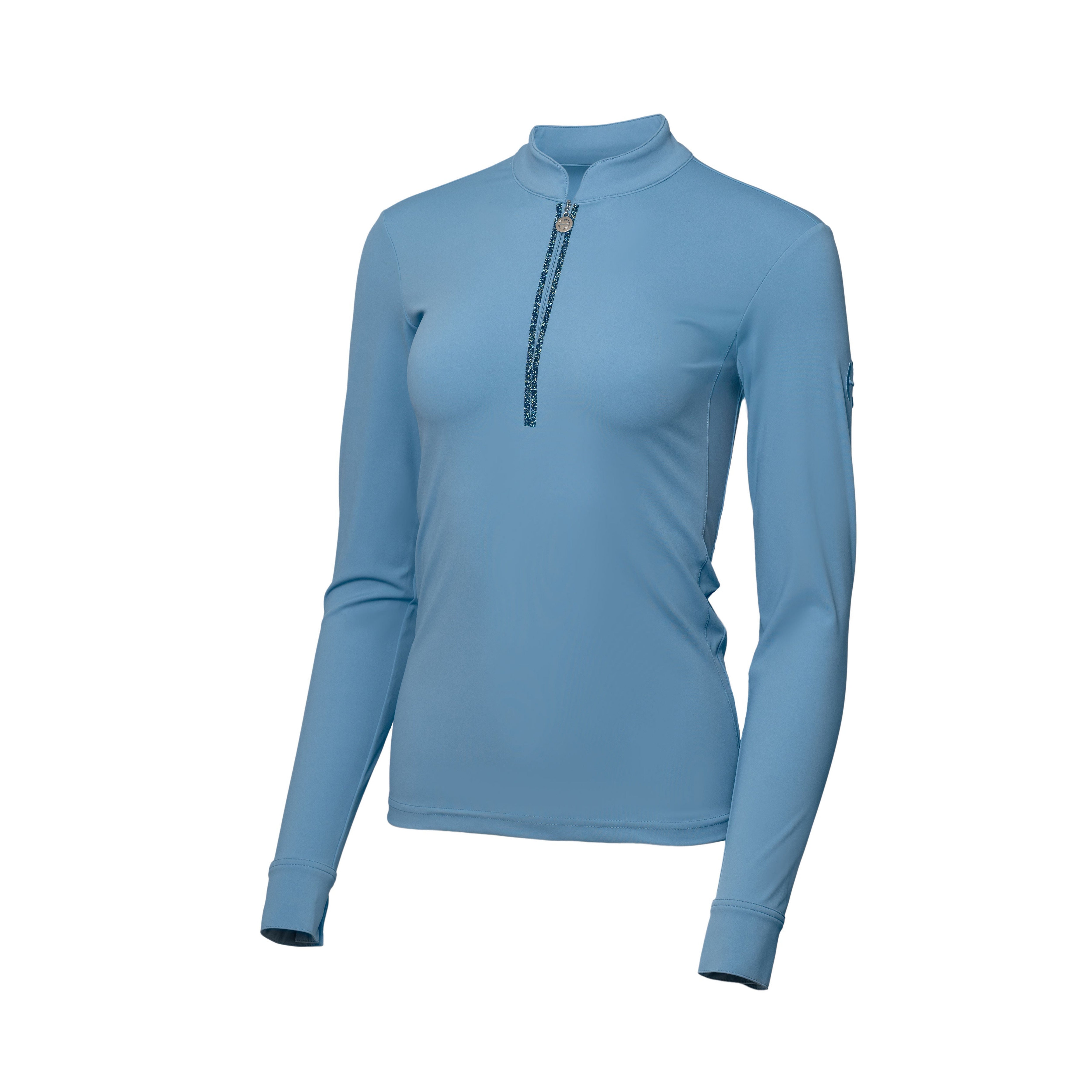 Heidi - Long Sleeve Riding Top with Crystal Fabric Trim - Equine Exchange Tack Shop