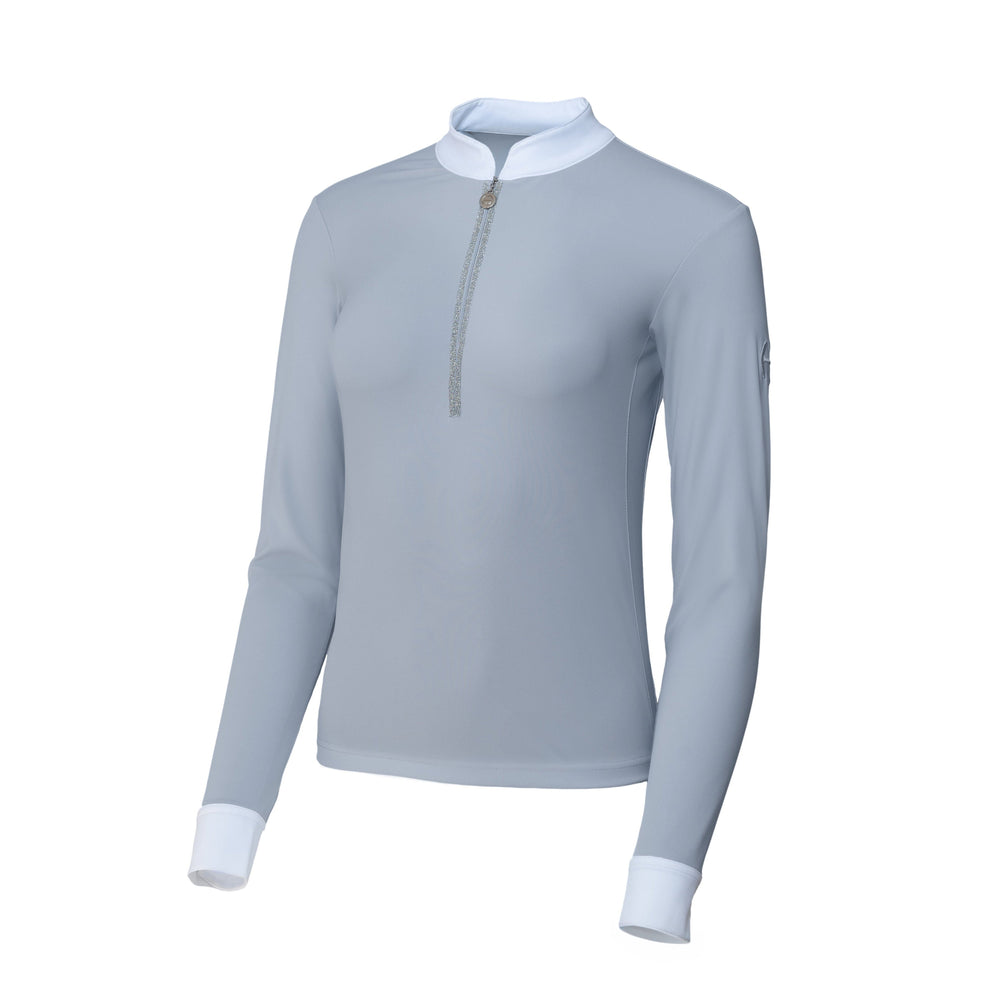 Heidi - Long Sleeve Riding Top with Crystal Fabric Trim - Equine Exchange Tack Shop