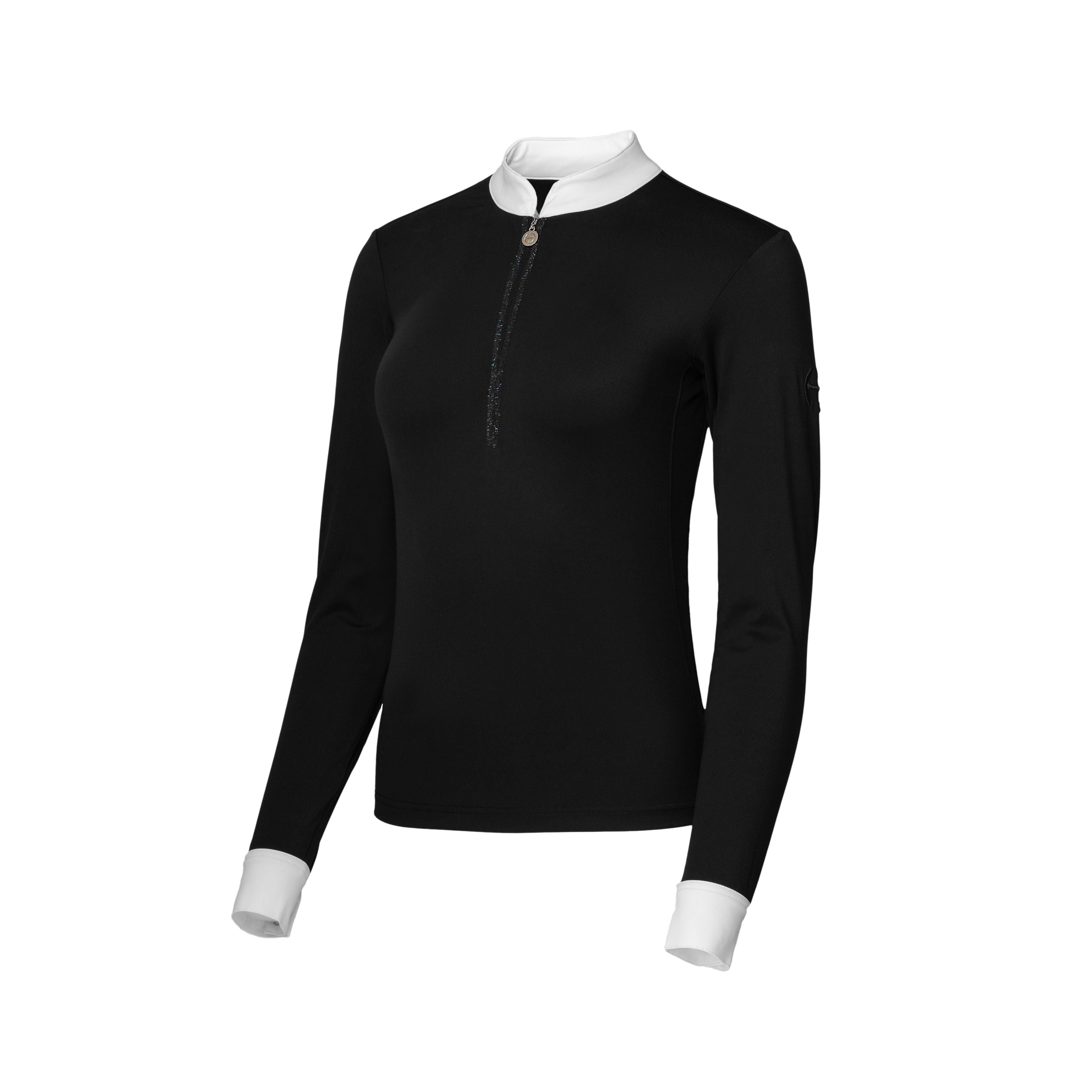 Heidi - Long Sleeve Riding Top with Crystal Fabric Trim  