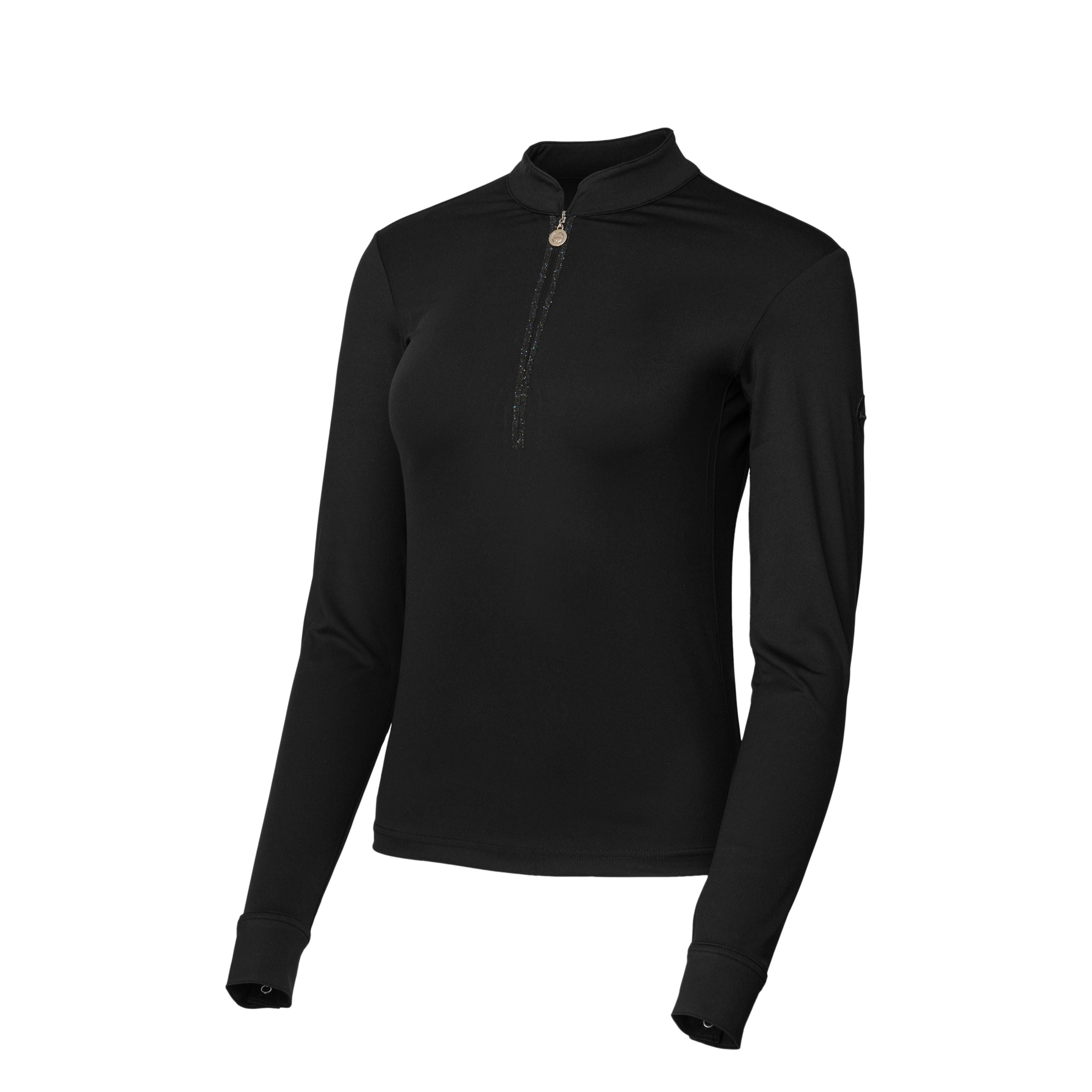 Heidi - Long Sleeve Riding Top with Crystal Fabric Trim  