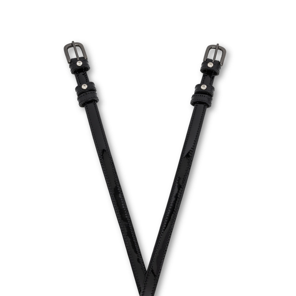 Showstopper Black Patent Leather & Clear Crystal Rivet Spur Straps - Equine Exchange Tack Shop