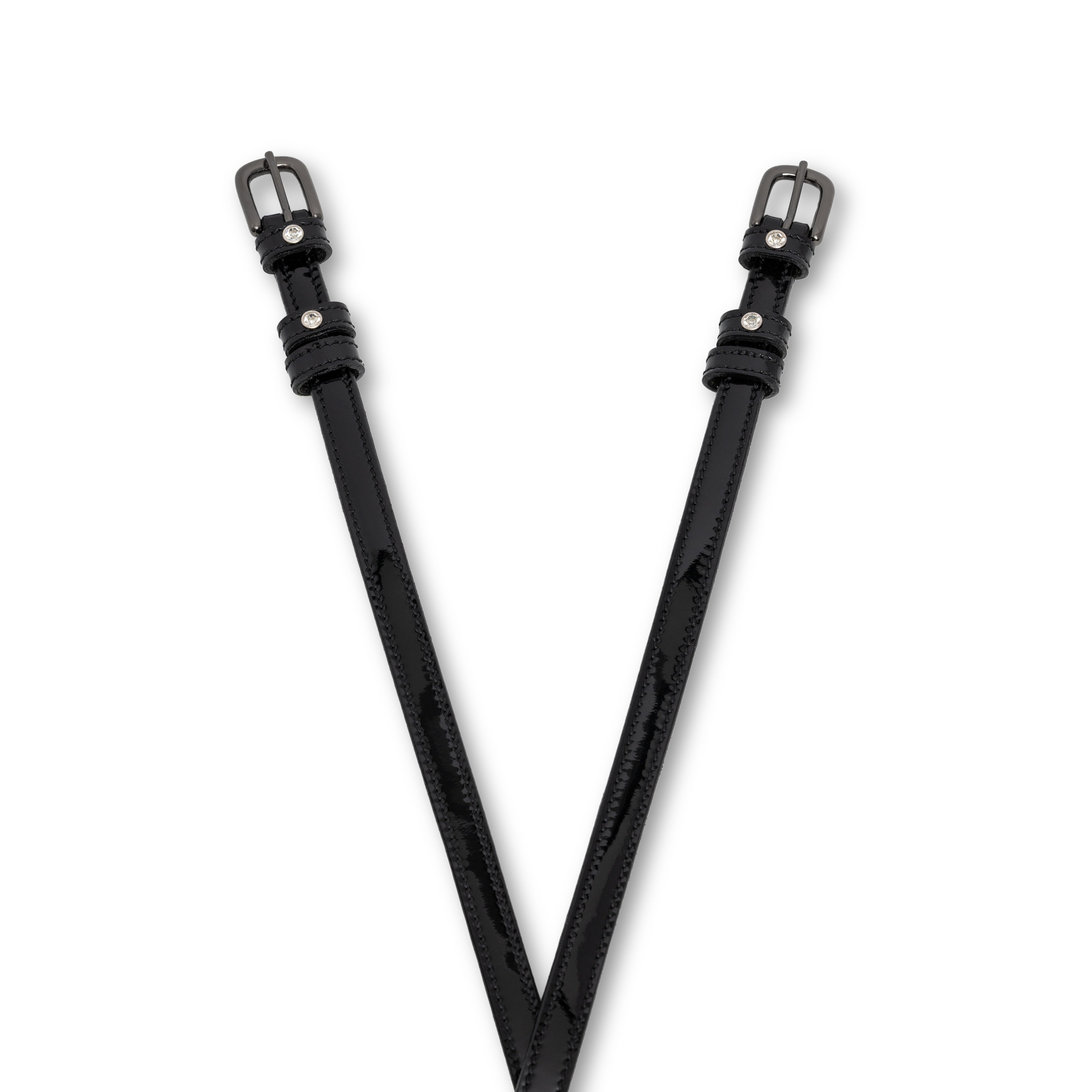 Showstopper Black Patent Leather & Clear Crystal Rivet Spur Straps - Equine Exchange Tack Shop